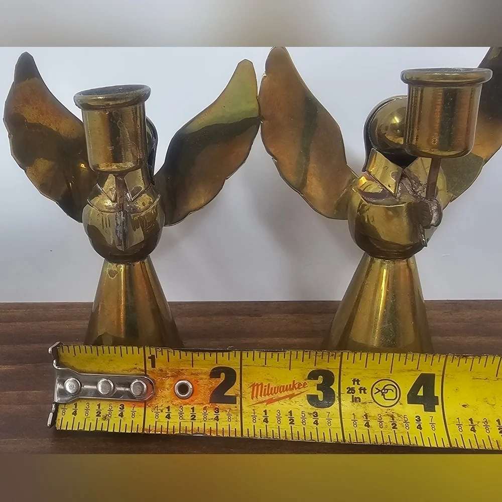 Vintage Brass Angel Candle Holder Small Set Of 2  Made In Mexico